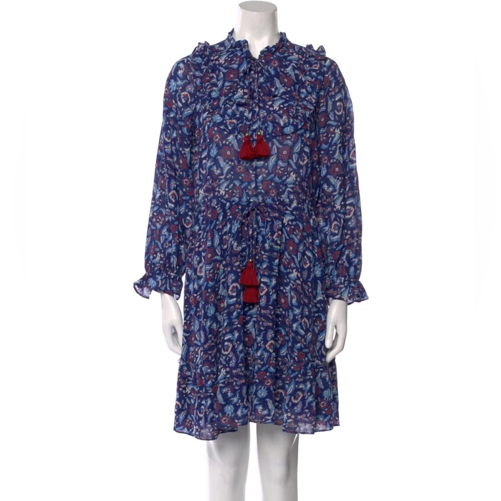 Chic Blue and Red Long Sleeve Dress
